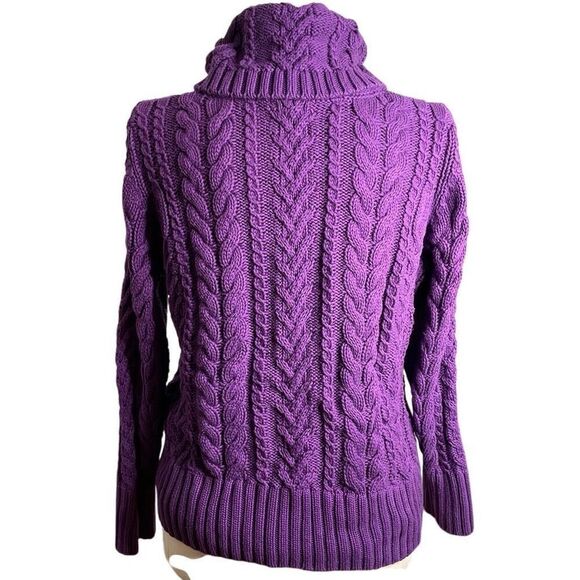 Lands’ End Womens Cable Knit Cardigan XL Petite Purple Royal Varsity Cottagecore - Picture 2 of 12